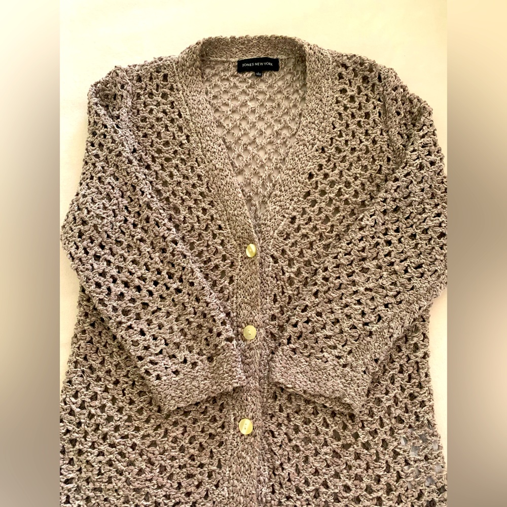 Knit mesh open front 3 buttons women jacket .